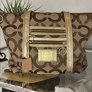 Coach Brown and Gold Tote Bag